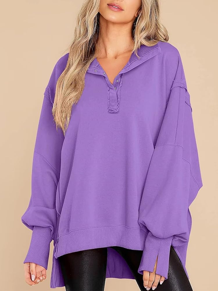 Oversized Sweatshirt with Snap Detail