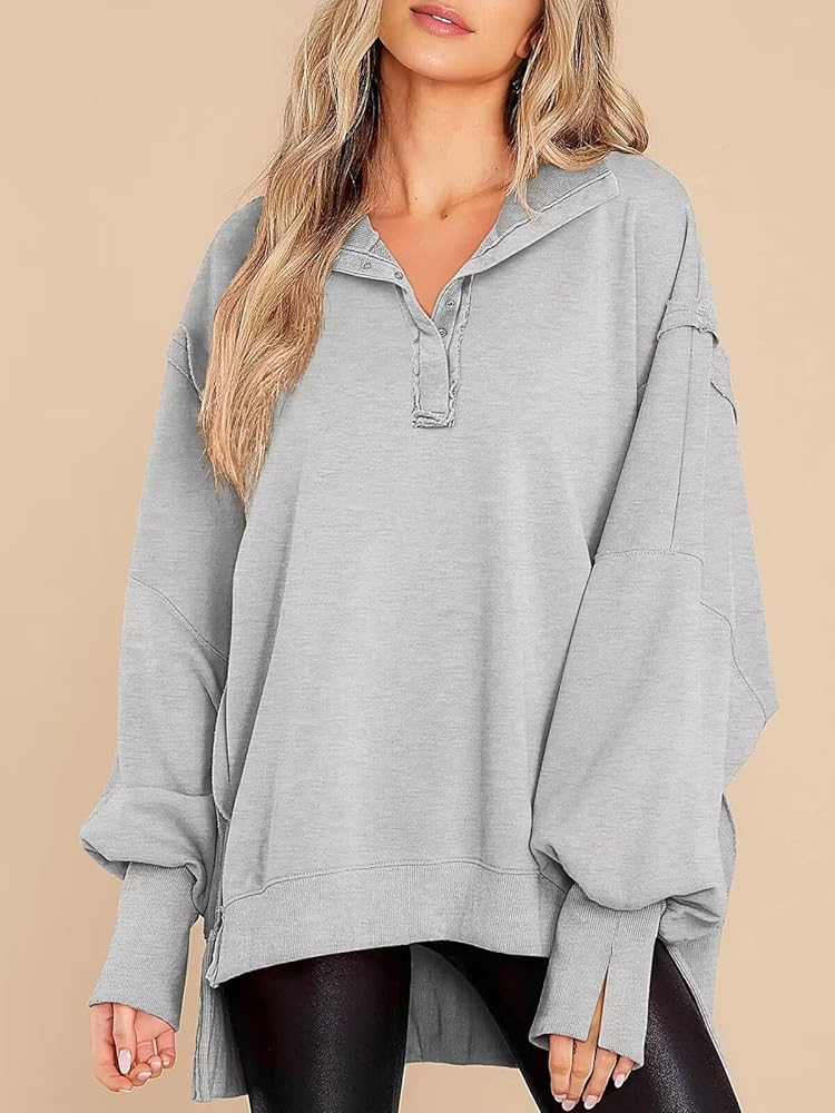 Oversized Sweatshirt with Snap Detail