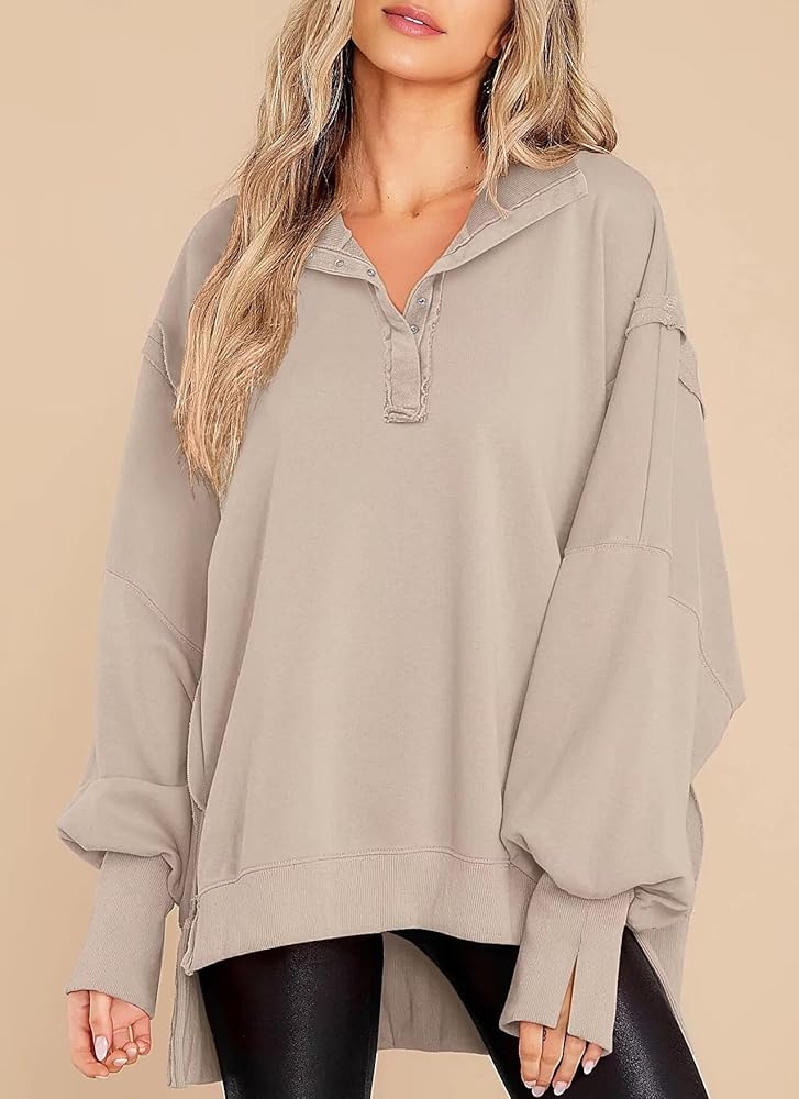 Oversized Sweatshirt with Snap Detail
