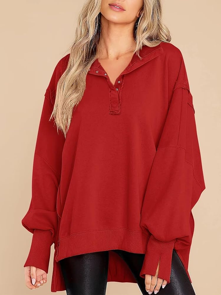 Oversized Sweatshirt with Snap Detail
