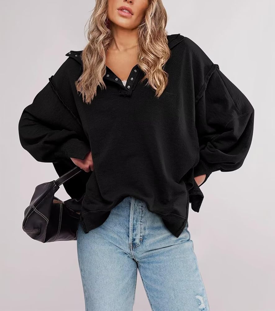Oversized Sweatshirt with Snap Detail