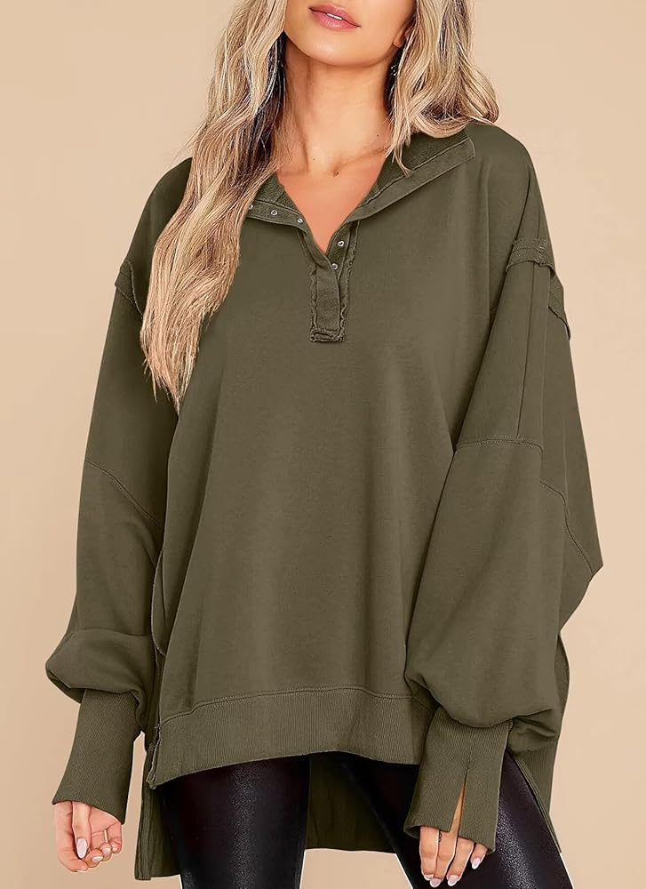 Oversized Sweatshirt with Snap Detail