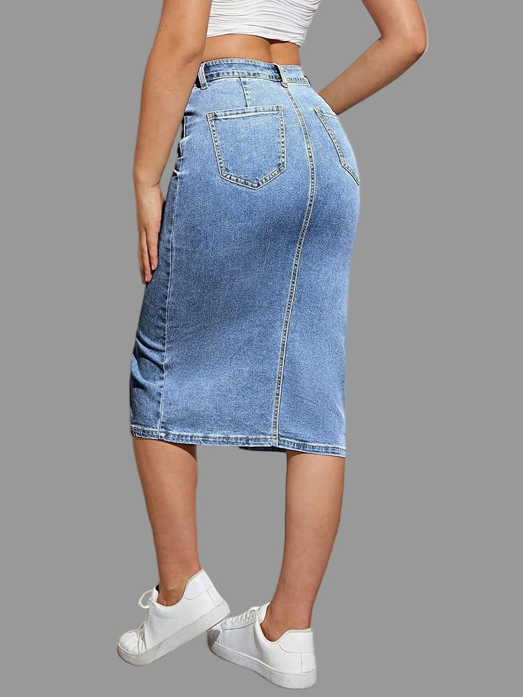 Mid Length Denim Skirt