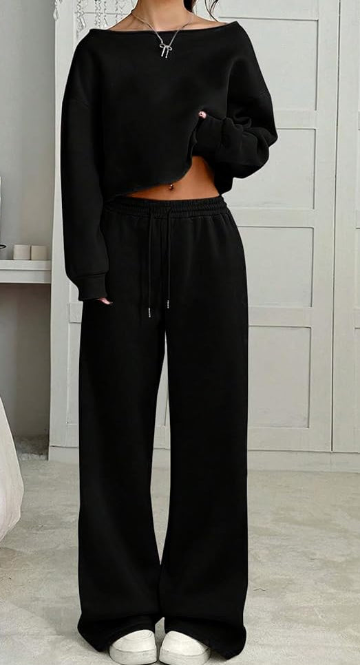 Off the Shoulder Sweatshirt with Matching Pants