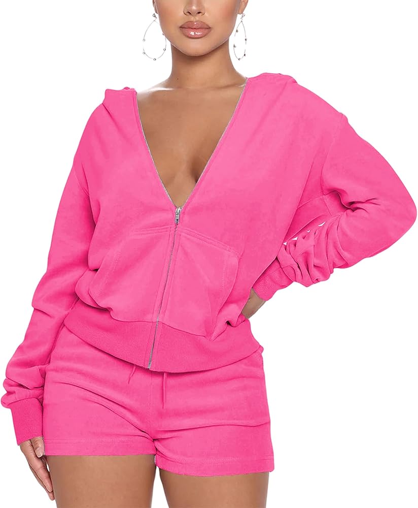 Velour Zip Up & Shorts