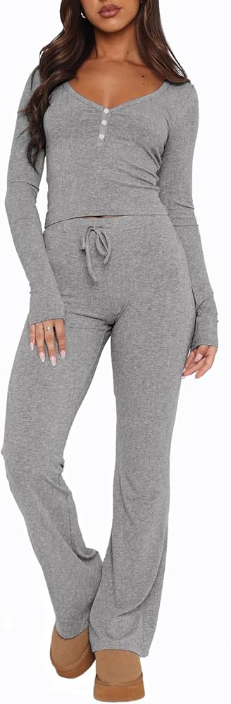 Long Sleeve & Flared Pants Lounge Set