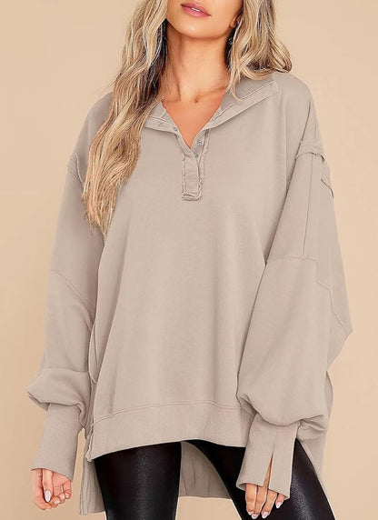 Oversized  Sweatshirt with Snap Detail