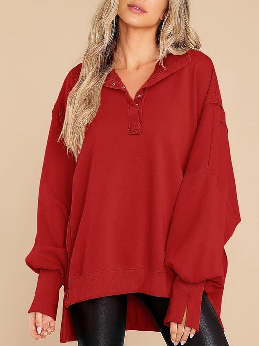 Oversized  Sweatshirt with Snap Detail