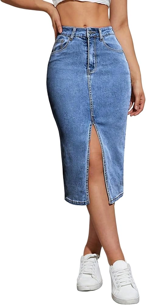 Mid Length Denim Skirt