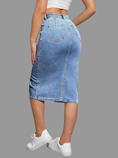 Mid Length Denim Skirt