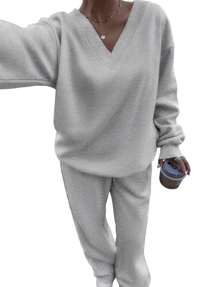 V-neck Sweatshirt and Sweat Set