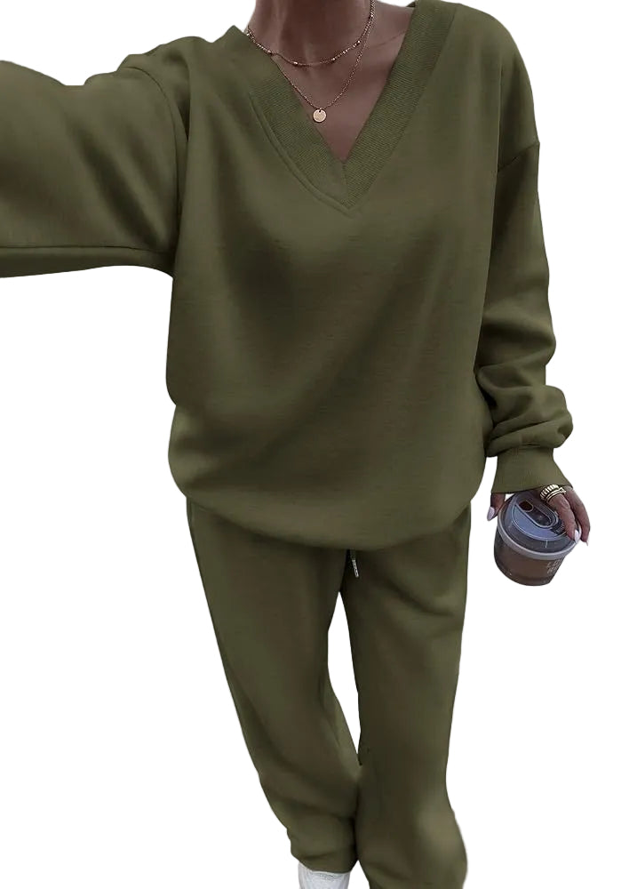 V-neck Sweatshirt and Sweat Set