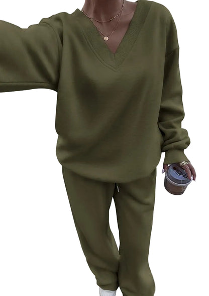 V-neck Sweatshirt and Sweat Set