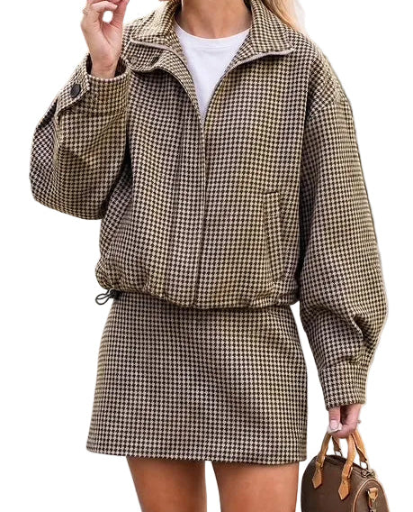 Checker Jacket and Skirt Set