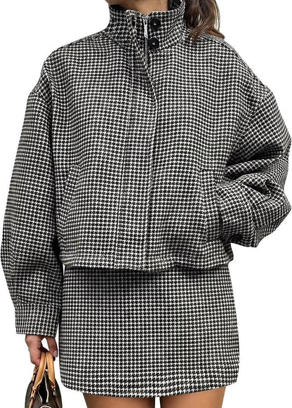 Checker Jacket and Skirt Set