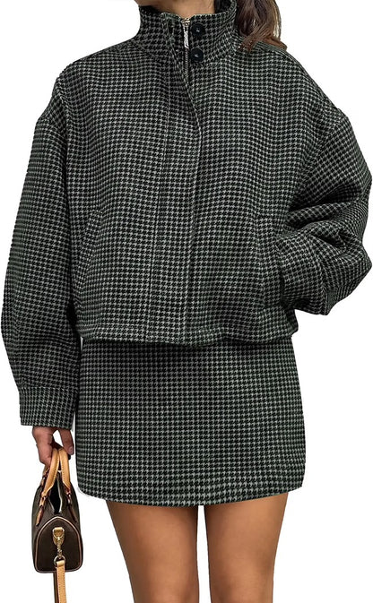 Checker Jacket and Skirt Set