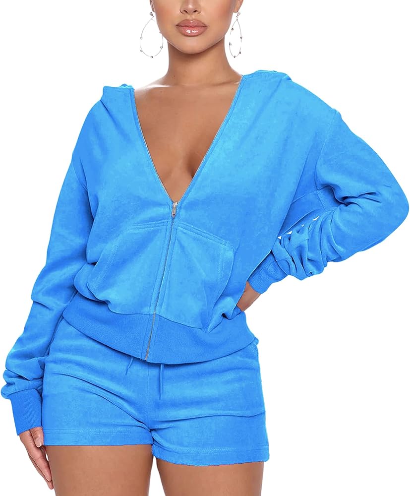 Velour Zip Up & Shorts