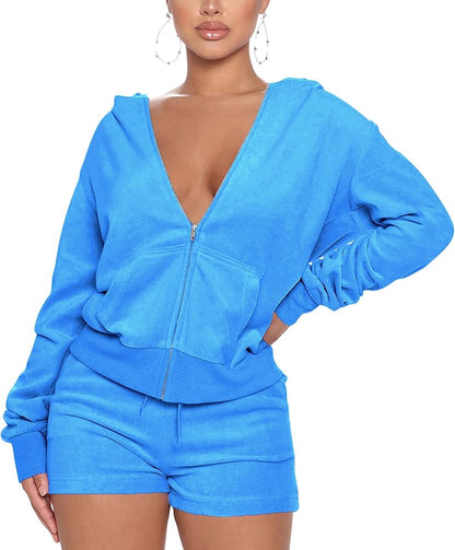 Velour Zip Up & Shorts